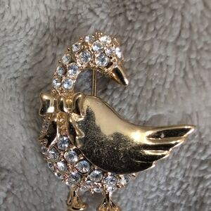 Gold and Silver Crystal Swan Brooch Sweet Vintage Rhinestone Duck Brooch
